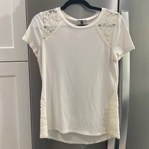 White lace detail blouse/tee - Express